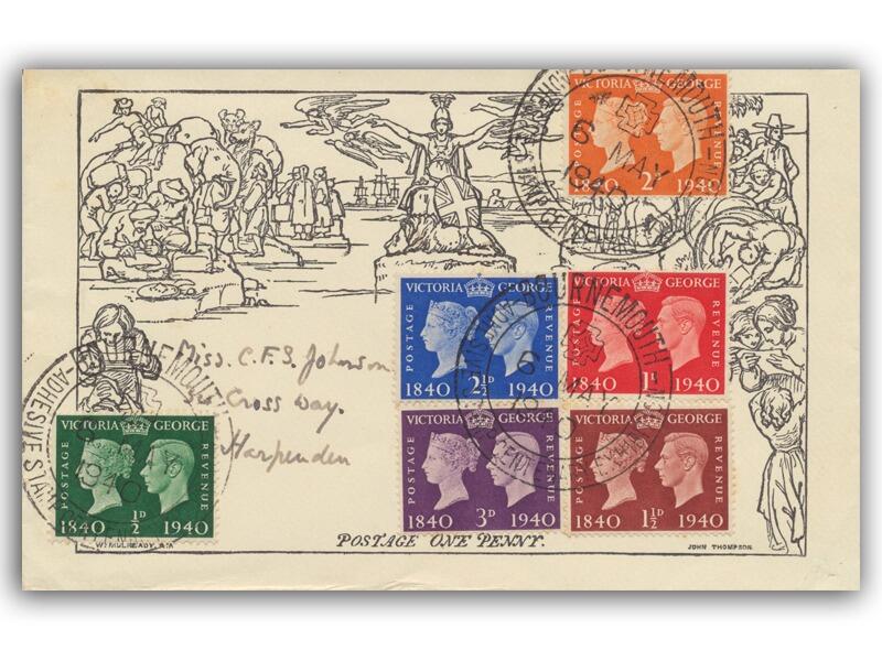 1940 Centenary, Bournemouth postmark, Mulready Style Cover