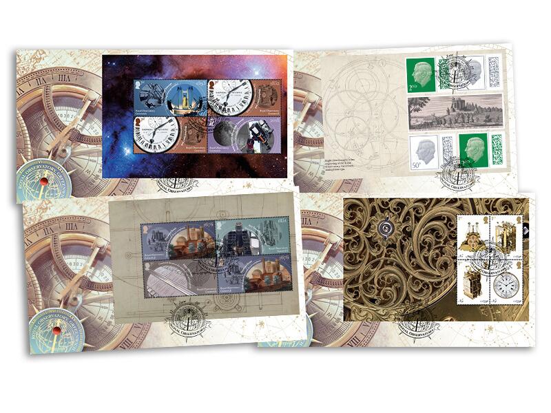 Royal Greenwich Observatory PSB Set of Four, Buckingham Covers postmarks