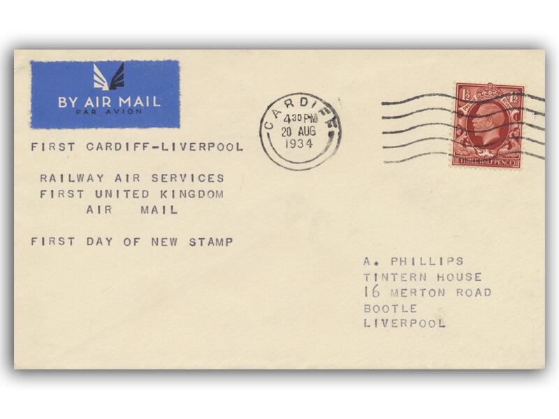 1934 1½d Brown, Cardiff slogan