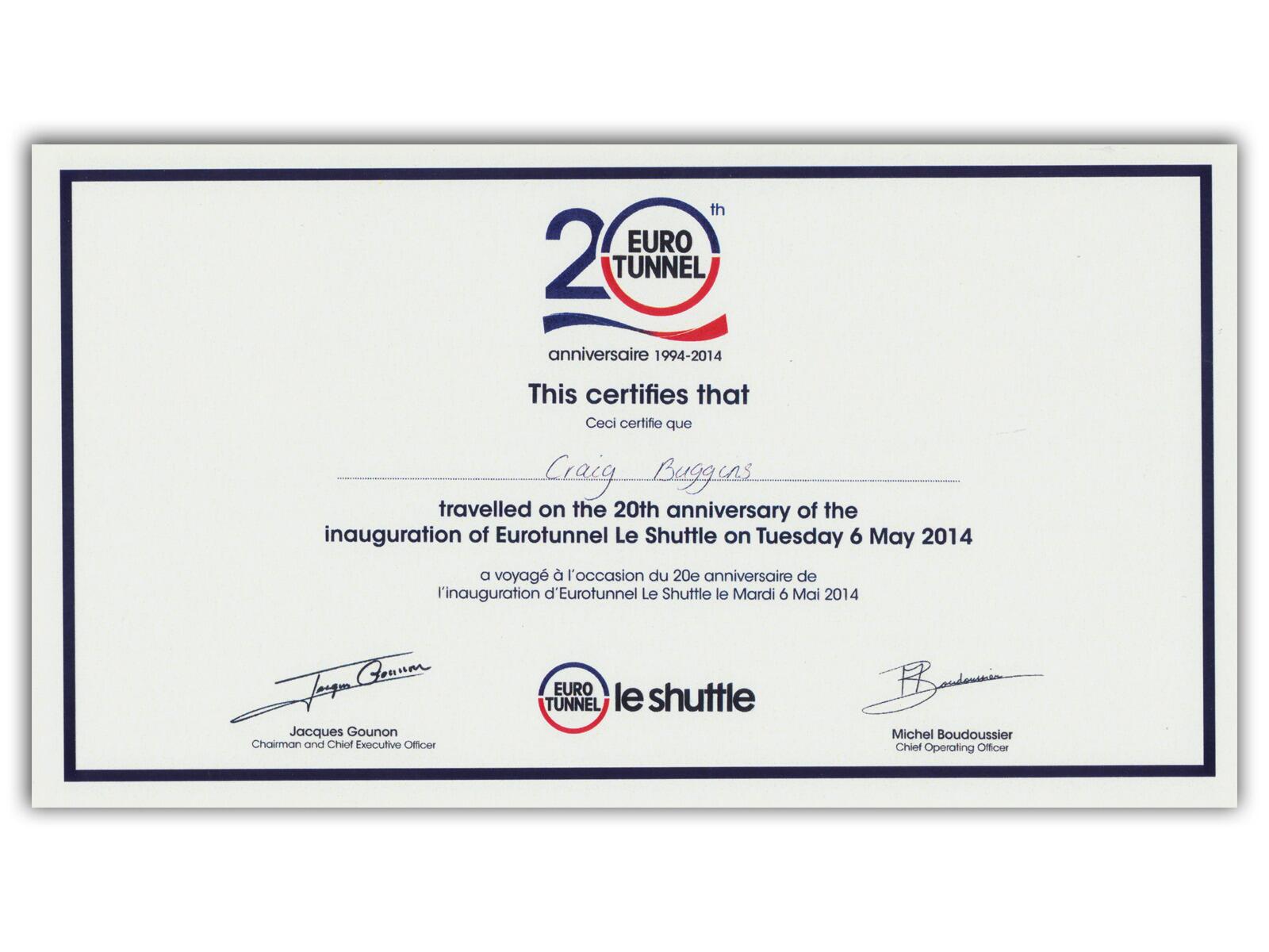 Channel Tunnel 20th Anniversary, Carried, Signed Graham Fagg