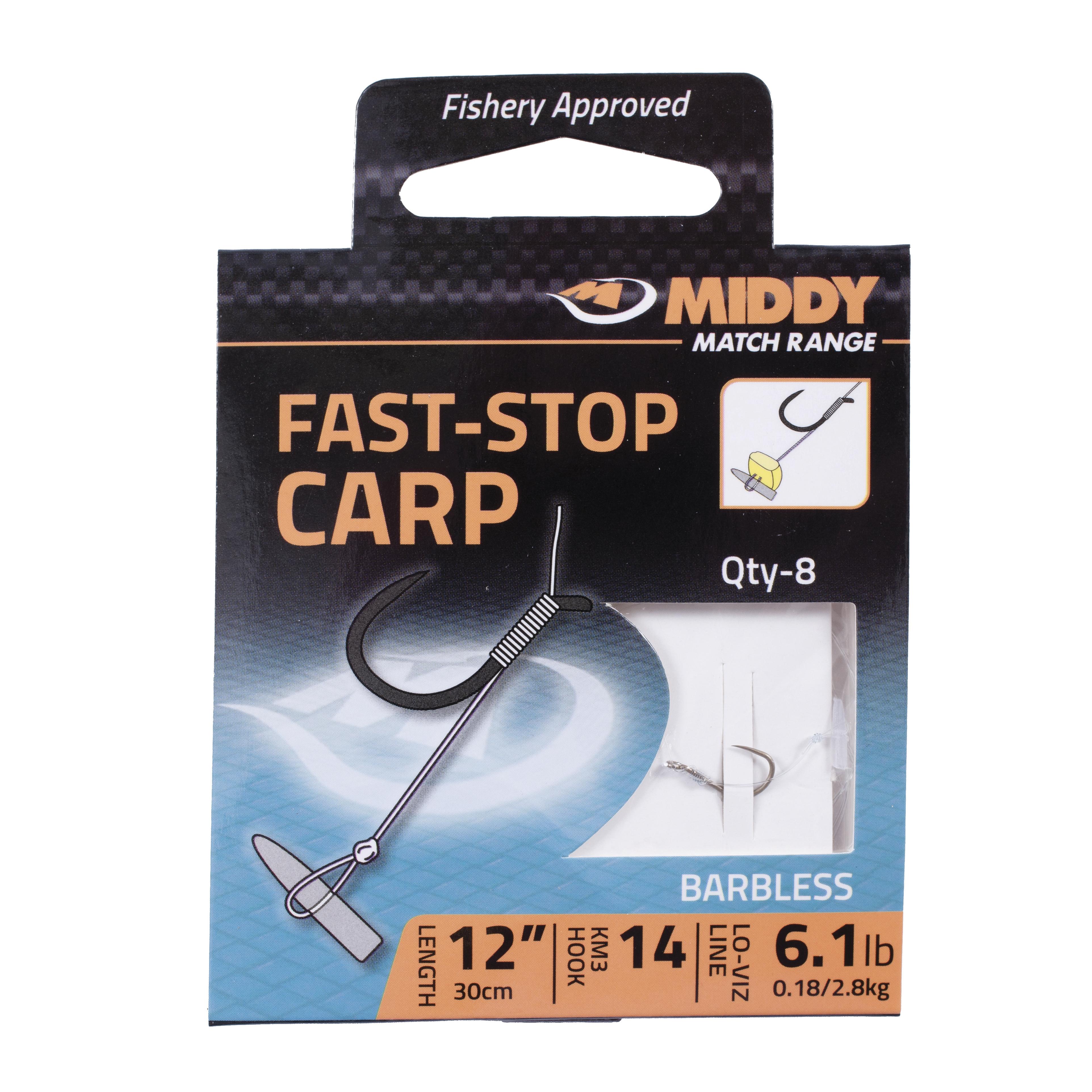 Middy Fast Stop Carp Hooks to Nylon (Long 12) 14-6.1lb (8pc)