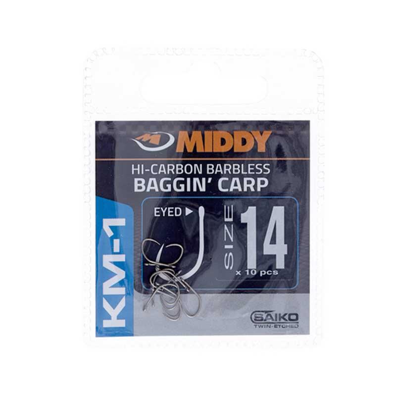 Middy KM1 Baggin' Carp Eyed Hooks 14s (10pc pkt)