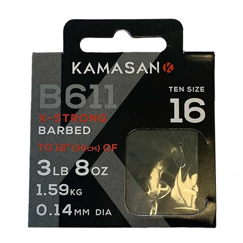 Kamasan B611 Hooks To Nylon X Strong Barbed S16