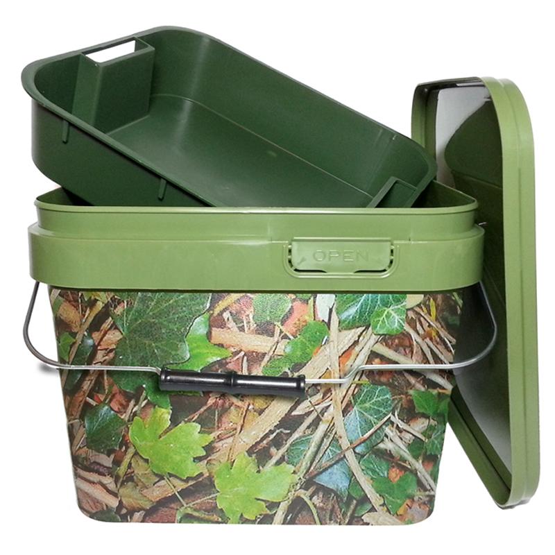 Lemco Camo Square Bait Bucket With Insert 10L
