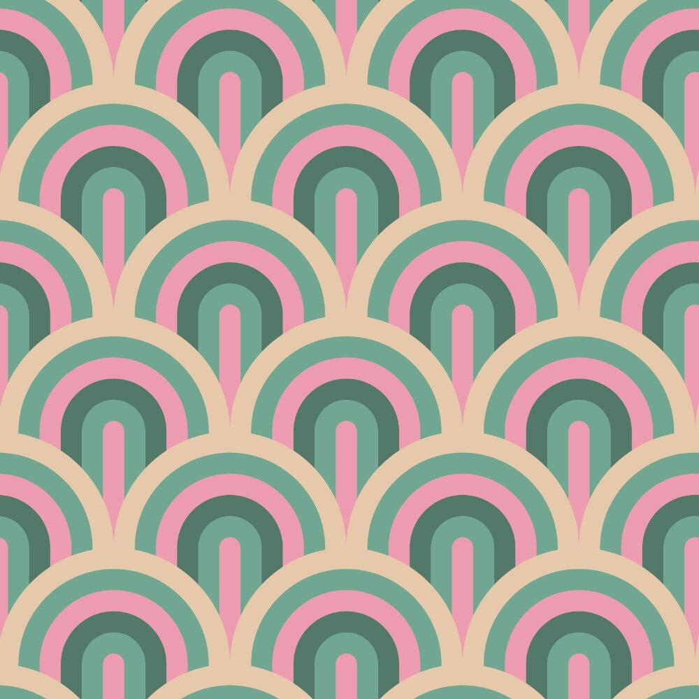 Green and Pink Arches Luxury Velvet Fabric Swatch