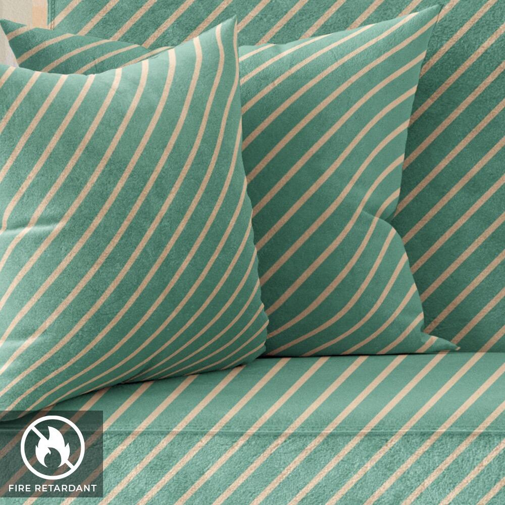 Green and Cream Candy Stripe Velvet Fire Retardant Fabric
