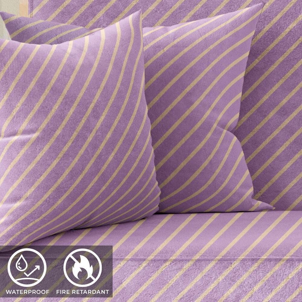 Lilac and Cream Candy Stripe Suede Waterproof FR Fabric