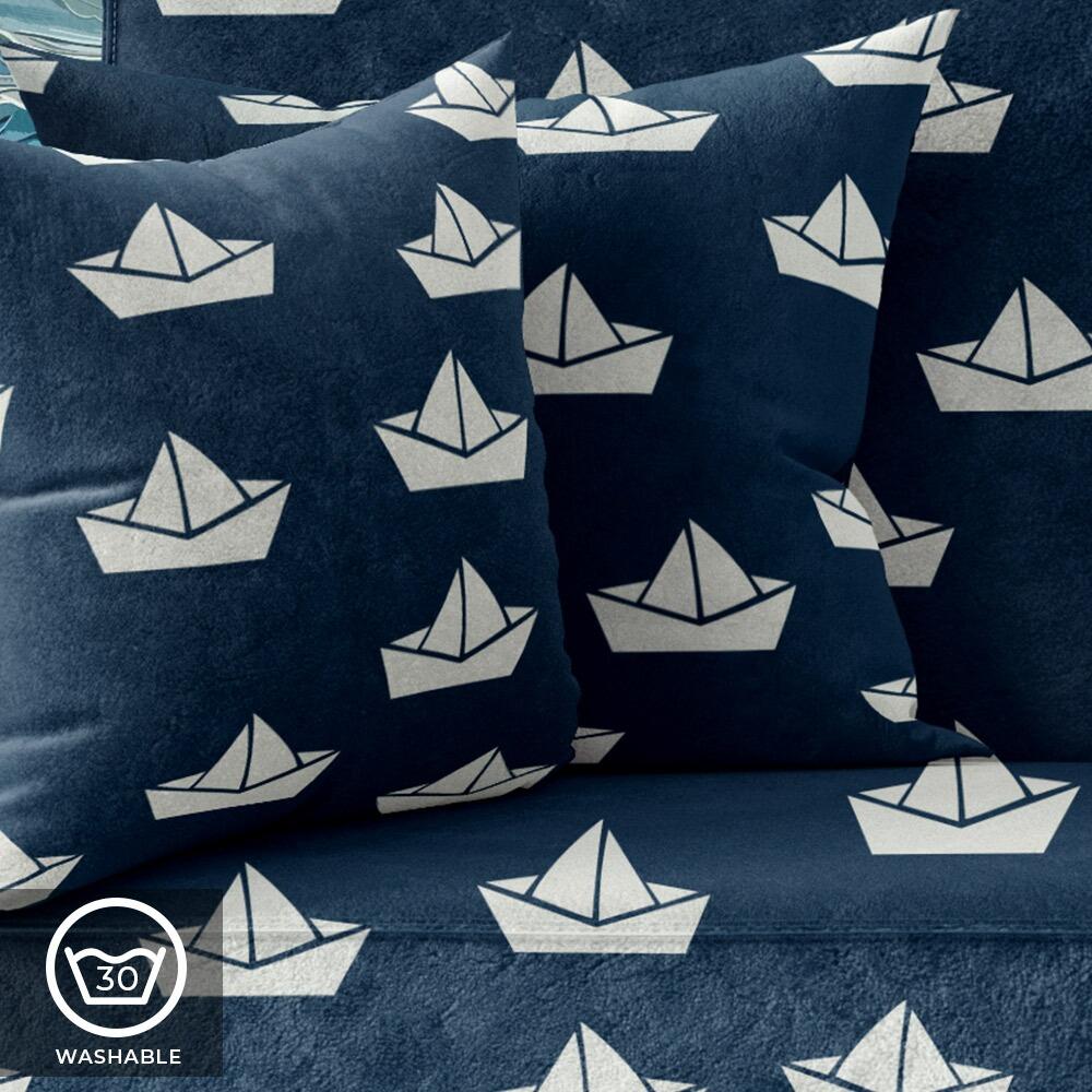 Navy Paper Boats Luxury Velvet Fabric