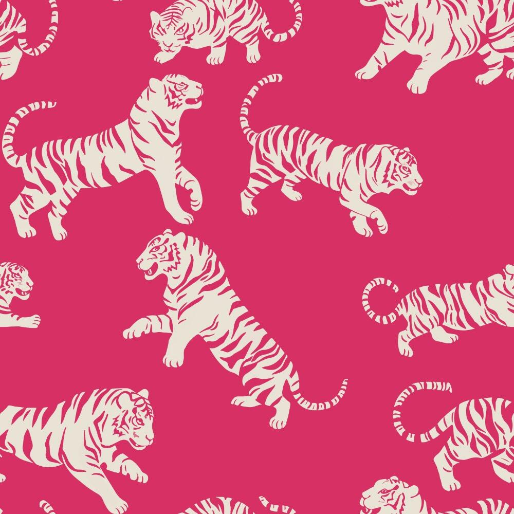 Bright Pink Tiger Tantrum Velvet Fire Retardant Fabric Swatch