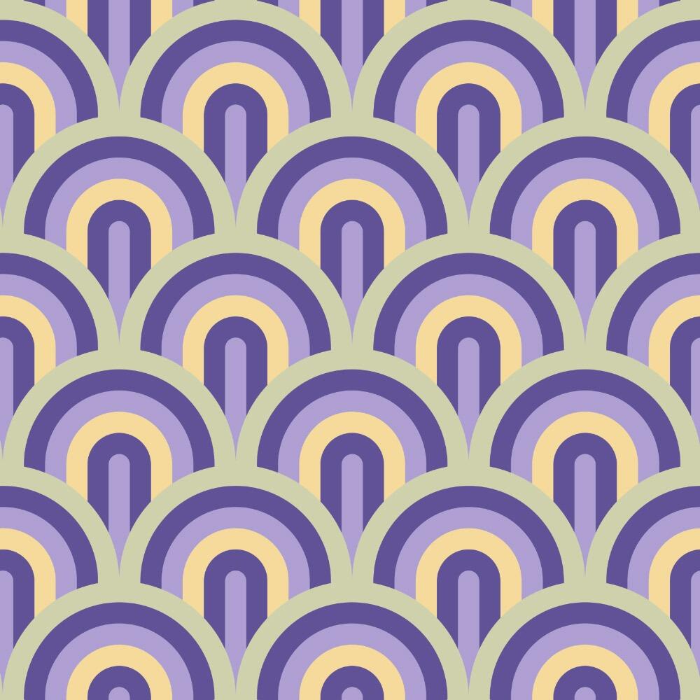Retro Purple and Green Arches Luxury Velvet Fabric Sample