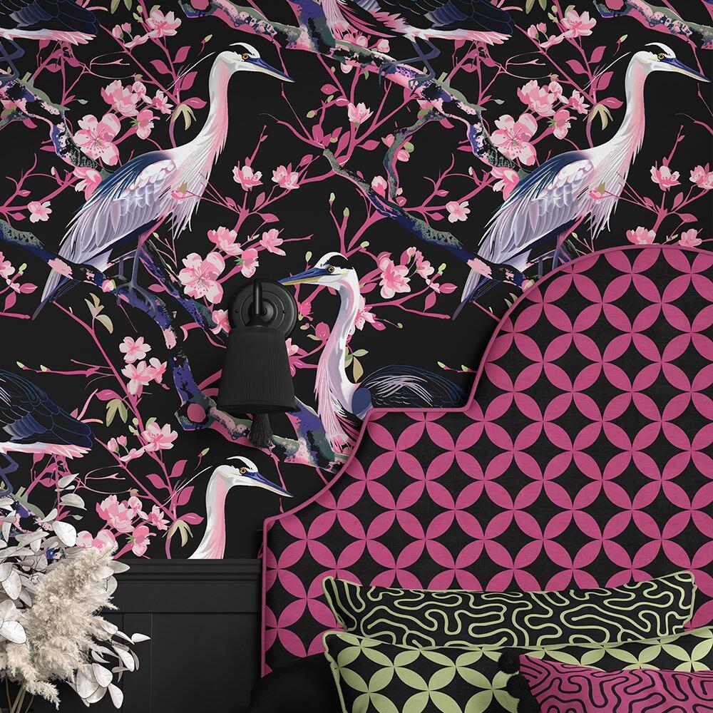 The Herons Wallpaper in Bedroom