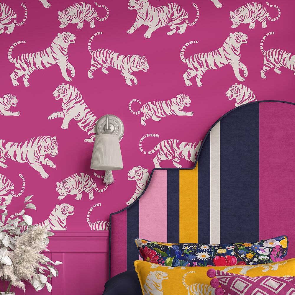 Magenta Tiger Tantrum Wallpaper in Bedroom