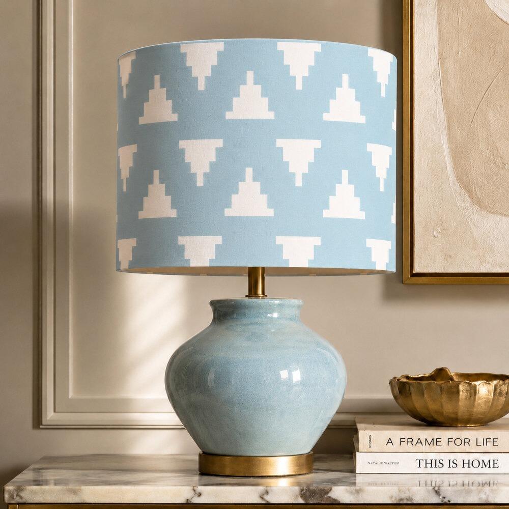 Blue and White Kilim Velvet Lampshade on Table Lamp