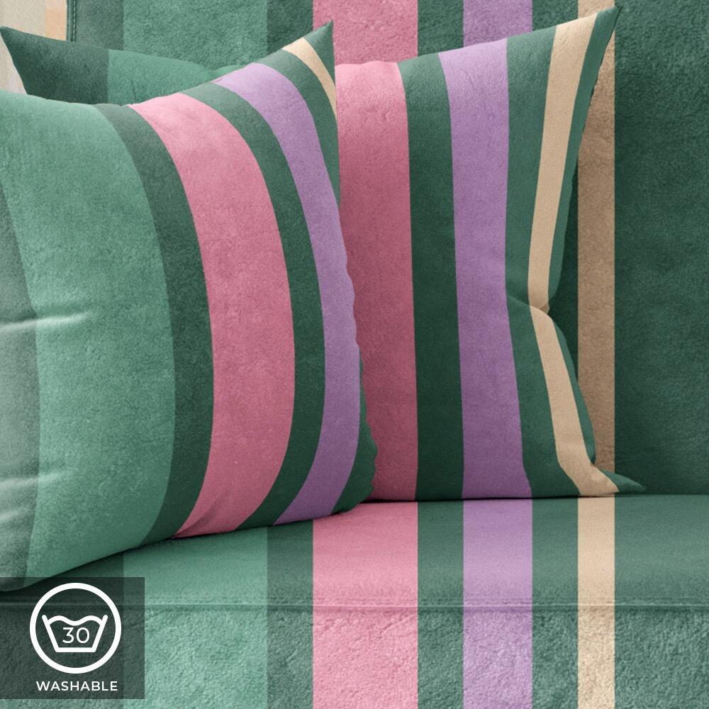 Green and Pink Stripe Luxury Velvet Cushion