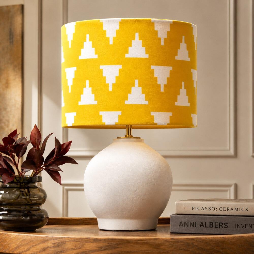 Yellow and White Kilim Velvet Lampshade on Table Lamp