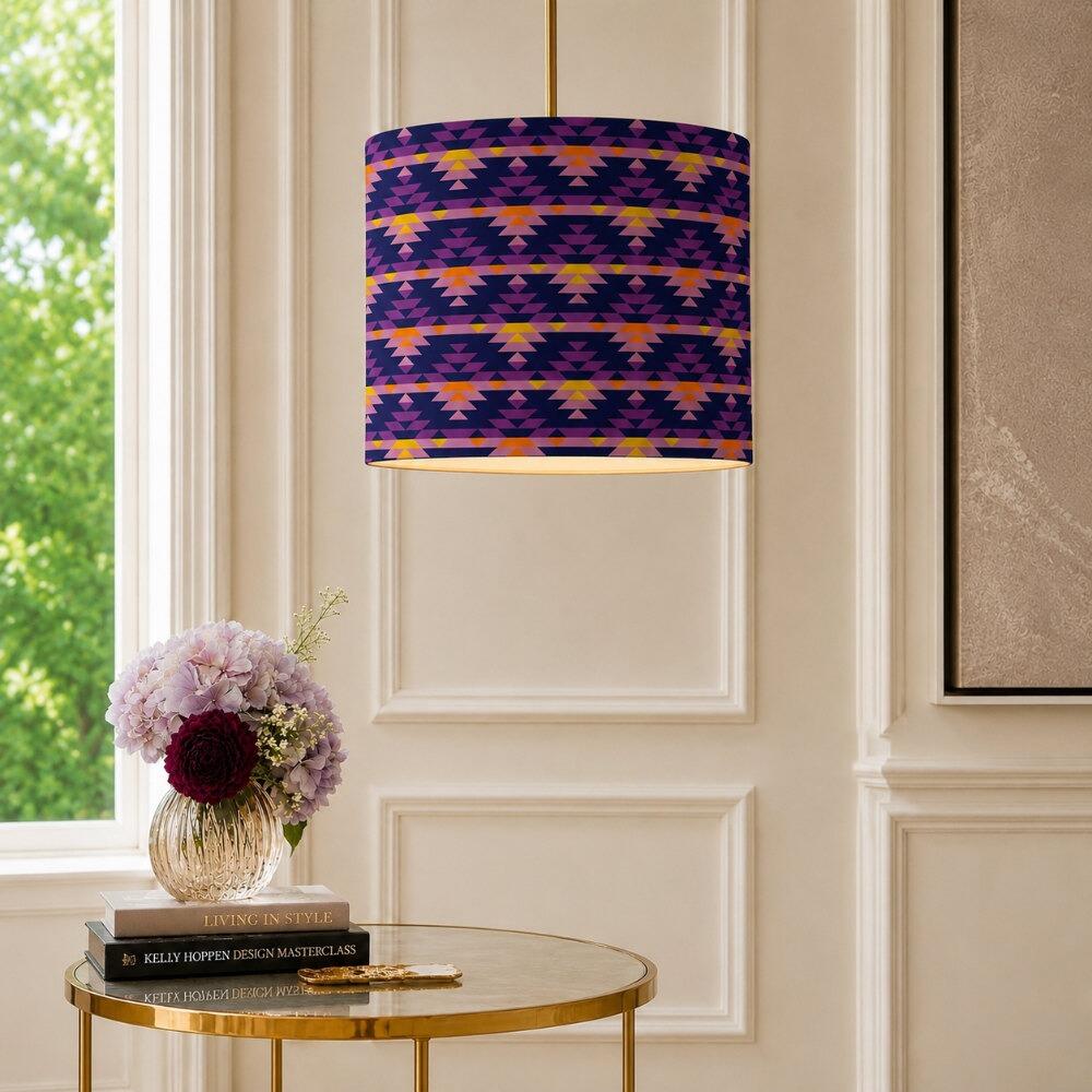 Purple Aztec Velvet Lampshade on Ceiling Pendant