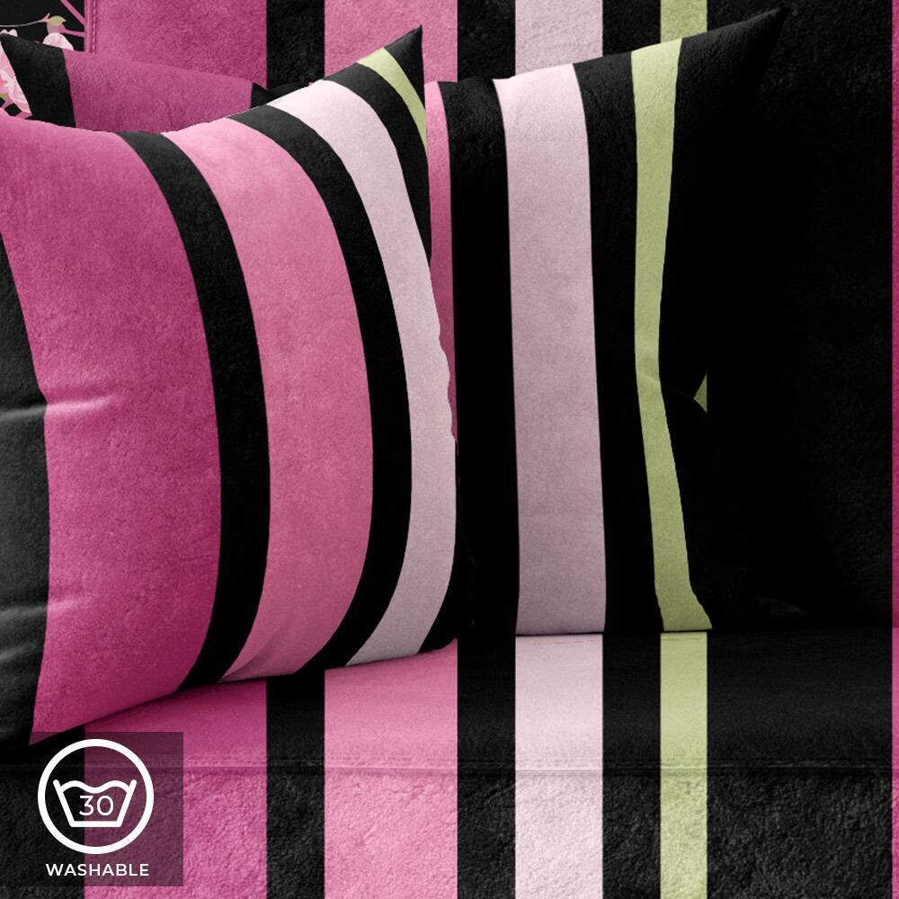 Black, Pink and Green Stripe Luxury Velvet Cushion