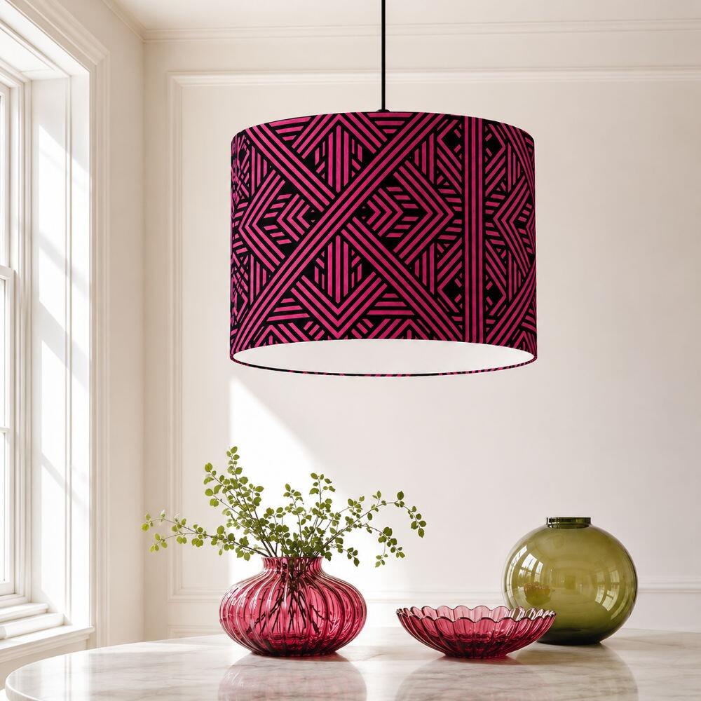 Bright Pink Weave Velvet Lampshade on Ceiling Pendant