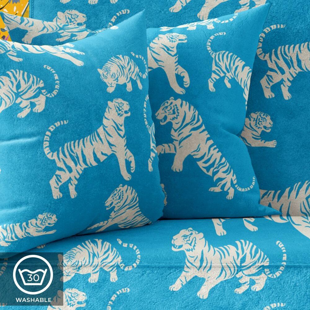 Bright Blue Tiger Tantrum  Luxury Velvet Cushion