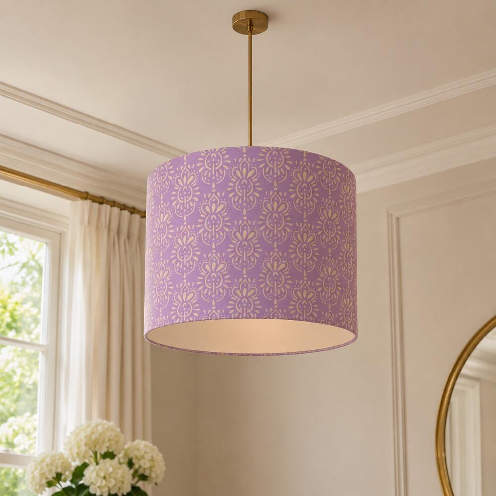 Lilac Crown Jewels Velvet Lampshade on Ceiling Pendant
