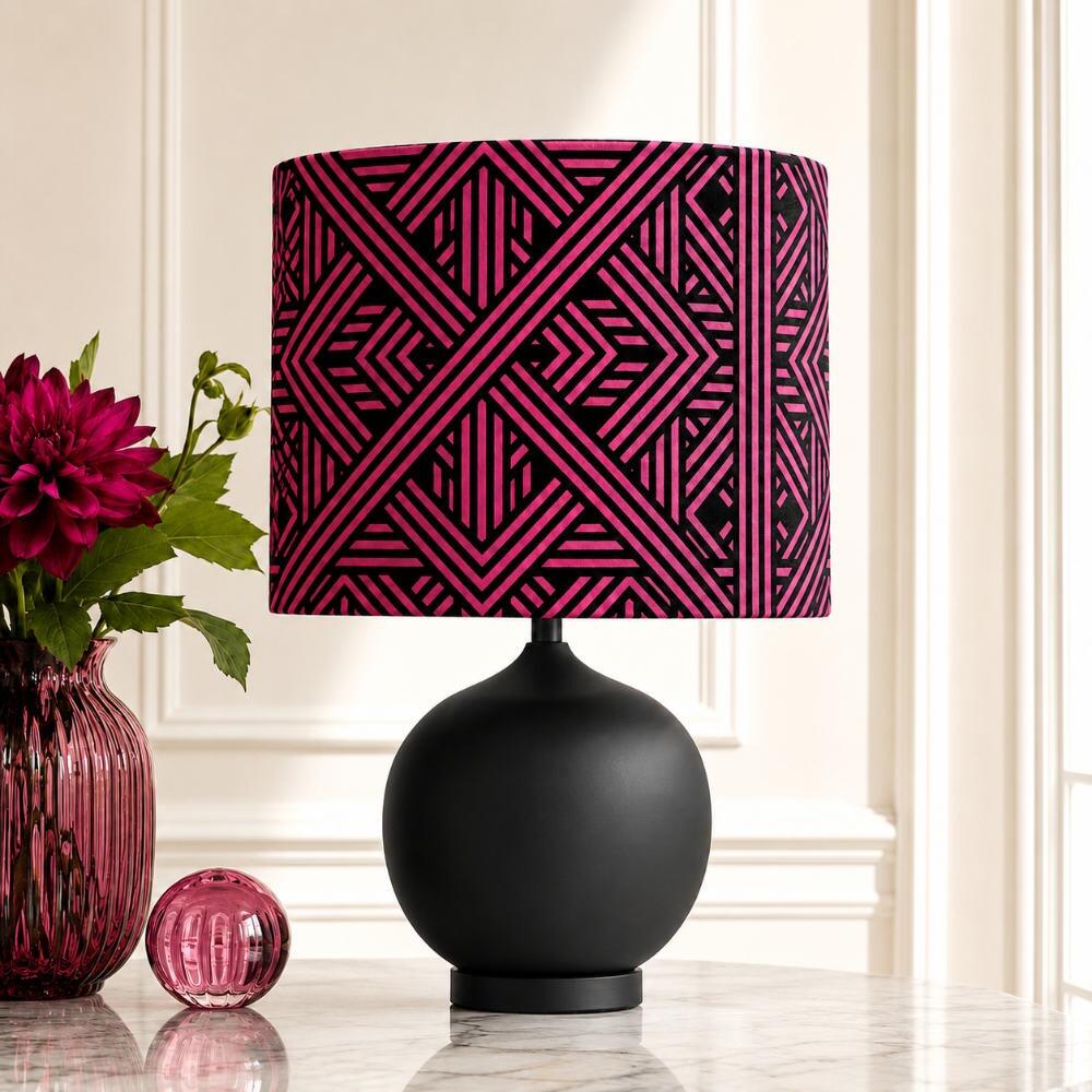 Bright Pink Weave Velvet Lampshade on Table Lamp