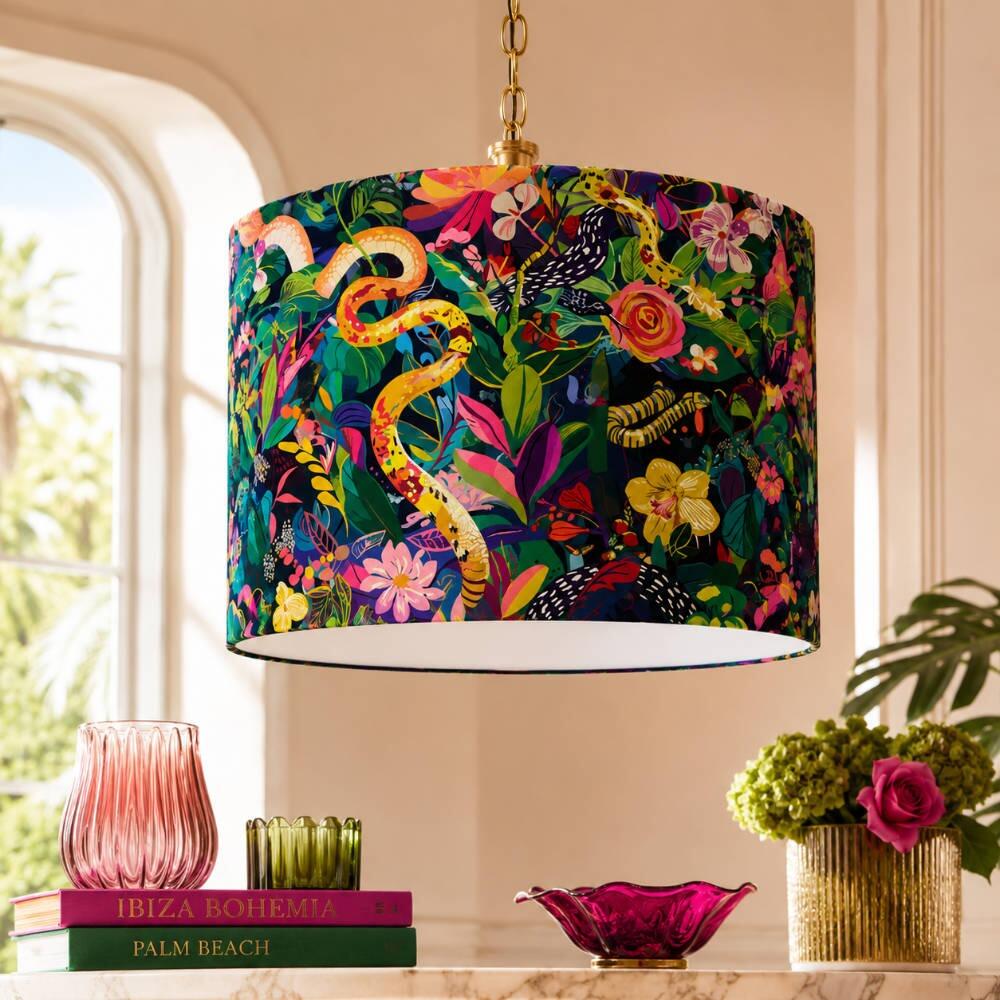 Venomous Vines Velvet Lampshade on Ceiling Pendant
