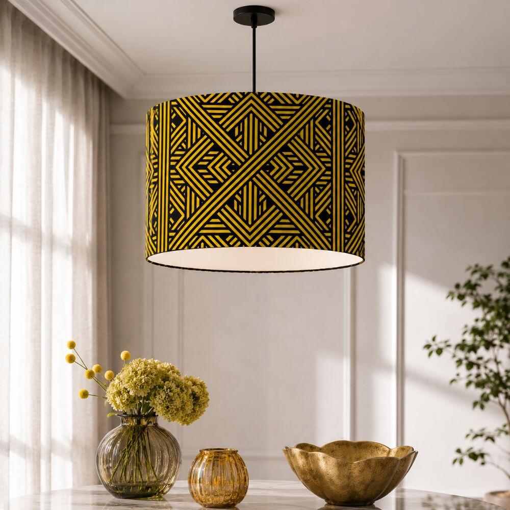 Yellow Weave Velvet Lampshade on Ceiling Pendant