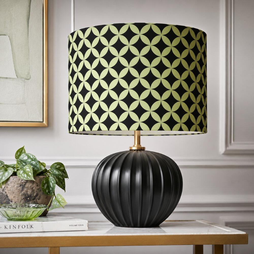 Green Retro Circles Velvet Lampshade on Table Lamp