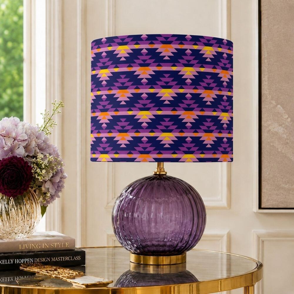 Purple Aztec Velvet Lampshade on Table Lamp