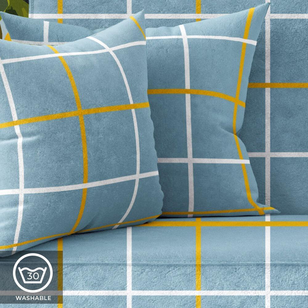 Blue and Yellow Check Luxury Velvet Cushion