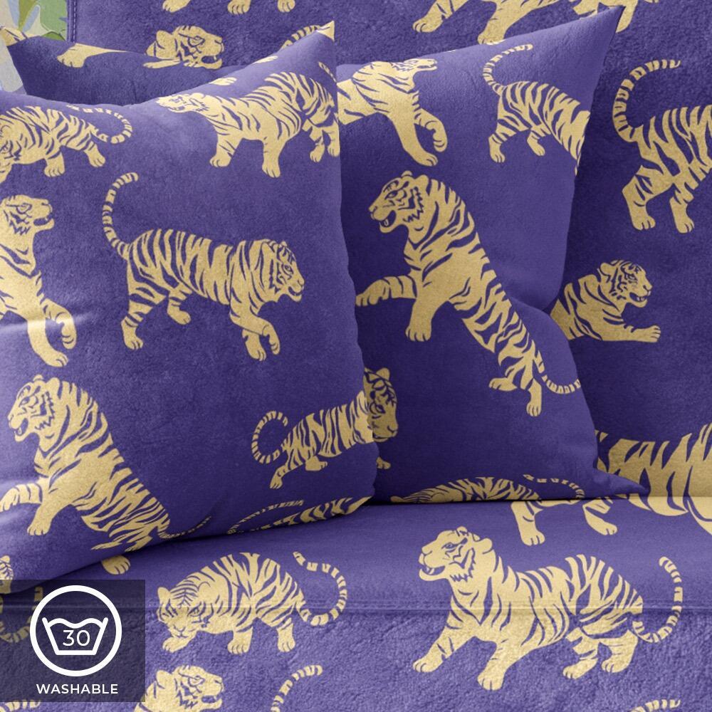 Purple and Yellow Tiger Tantrum Luxury Velvet Cushion