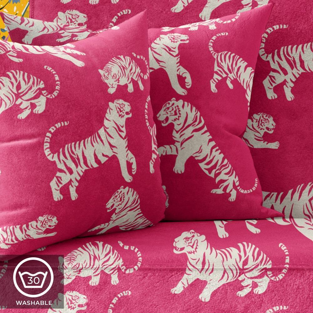 Bright Pink Tiger Tantrum Luxury Velvet Cushion