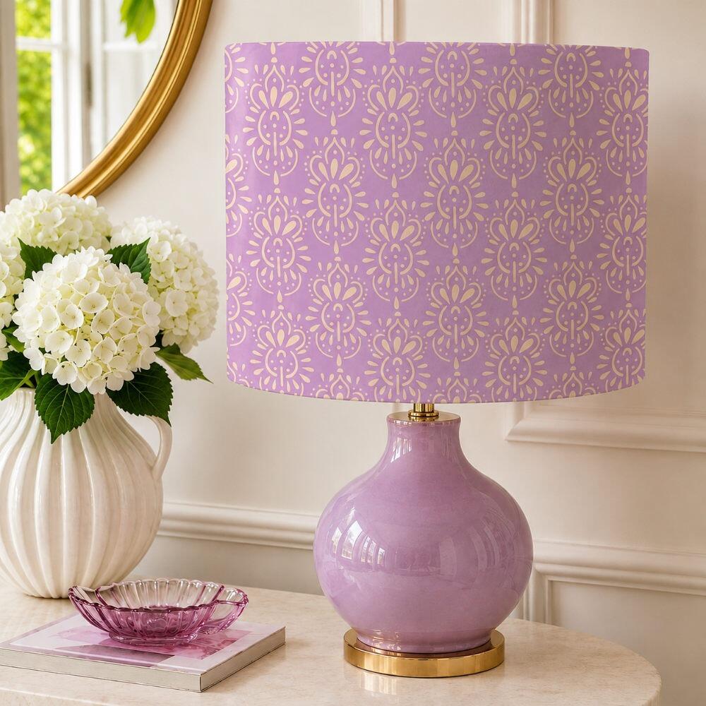 Lilac Crown Jewels Velvet Lampshade on Table Lamp