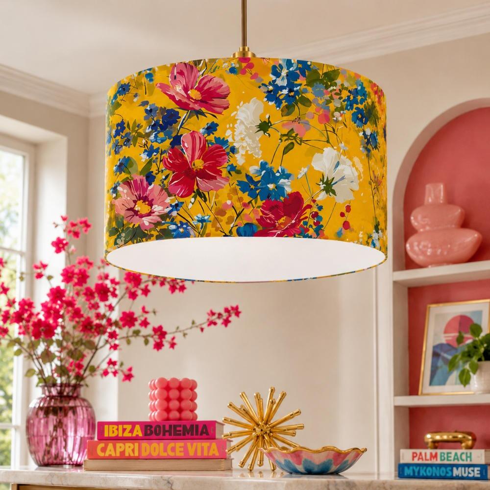 Sunset Garden Velvet Lampshade on Ceiling Pendant