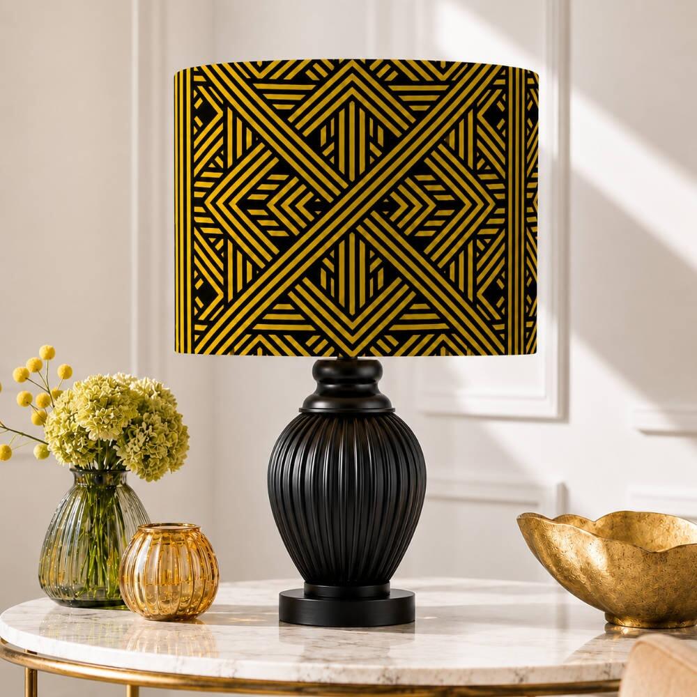Yellow Weave Velvet Lampshade on Table Lamp