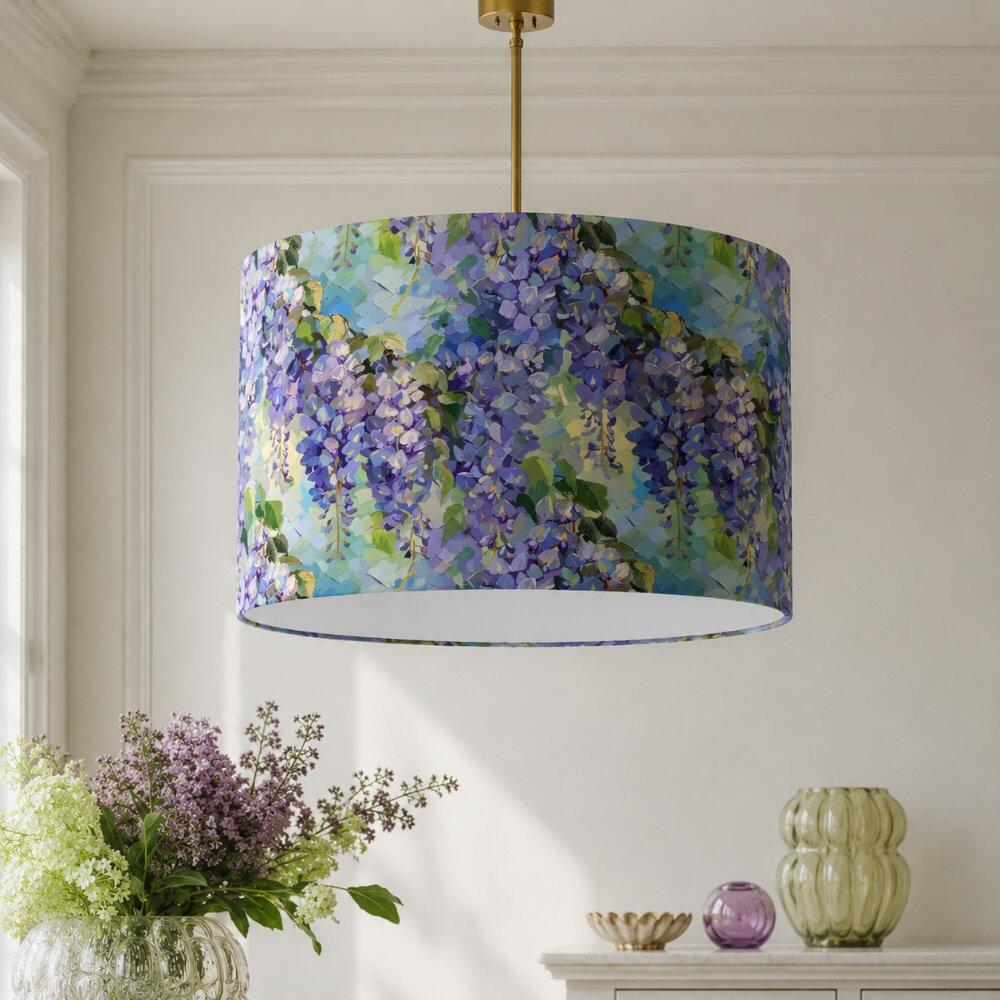 Violet Cascades Velvet Lampshade on Ceiling Pendant