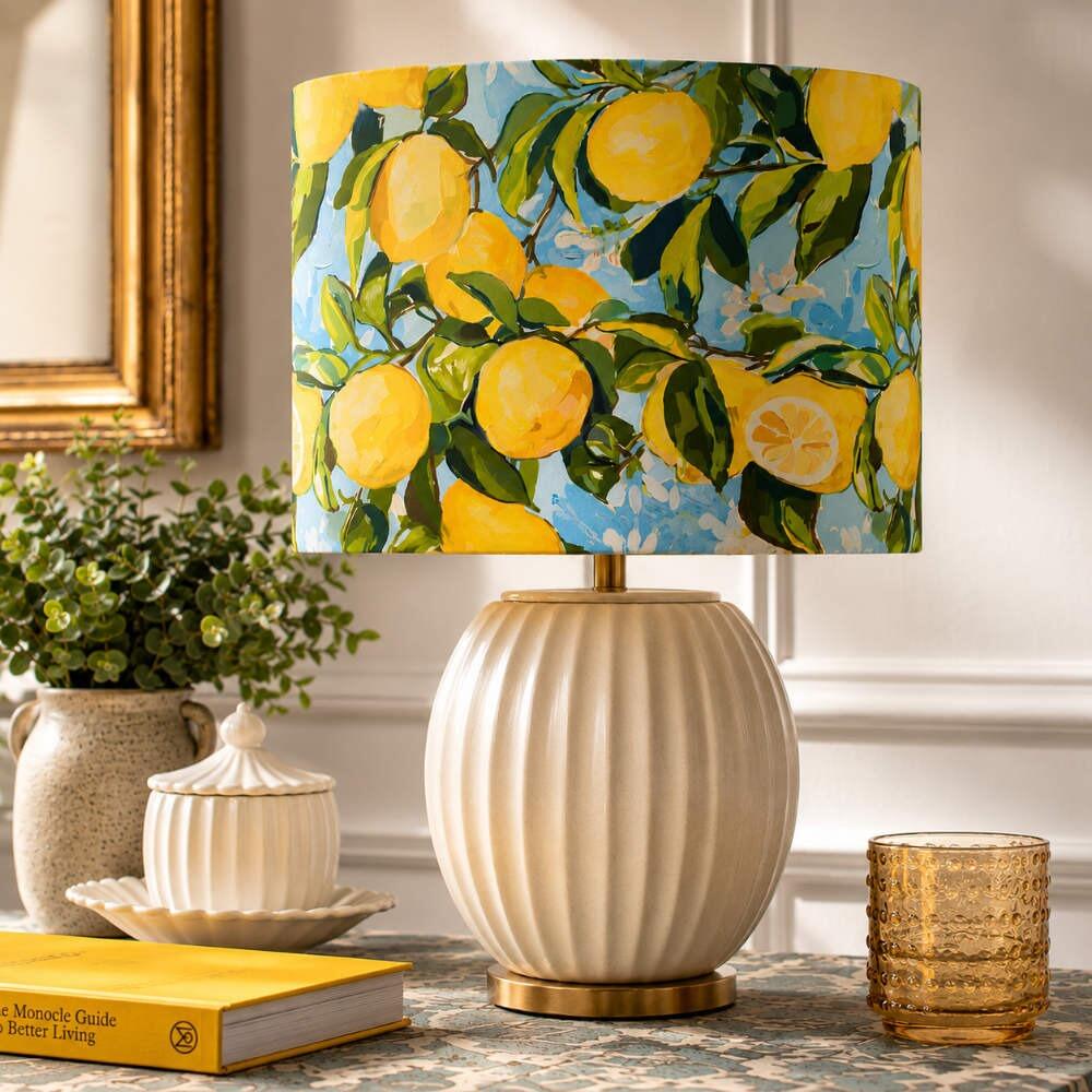 Lemon Zest Velvet Lampshade on Table Lamp
