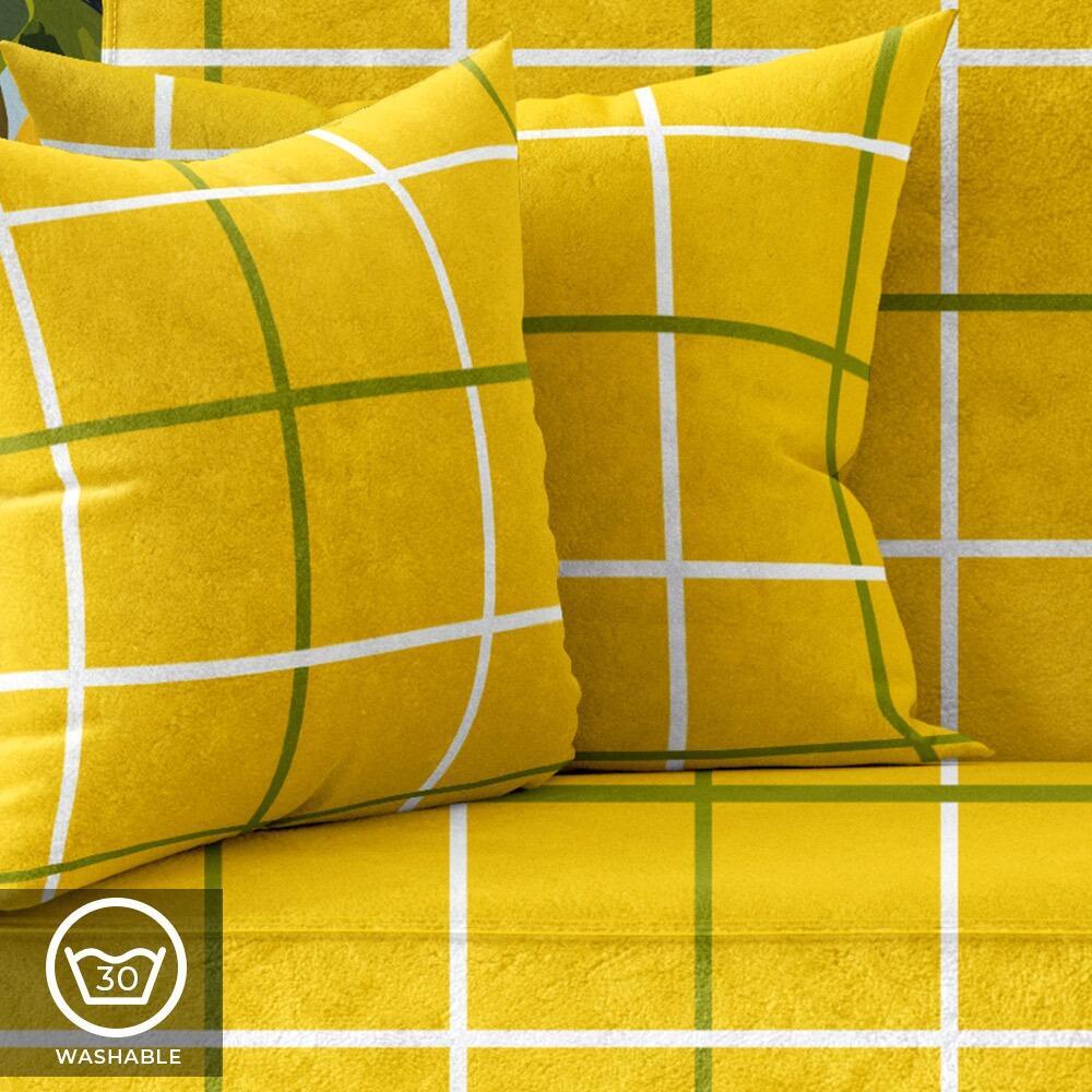 Yellow and Green Check Luxury Velvet Cushion