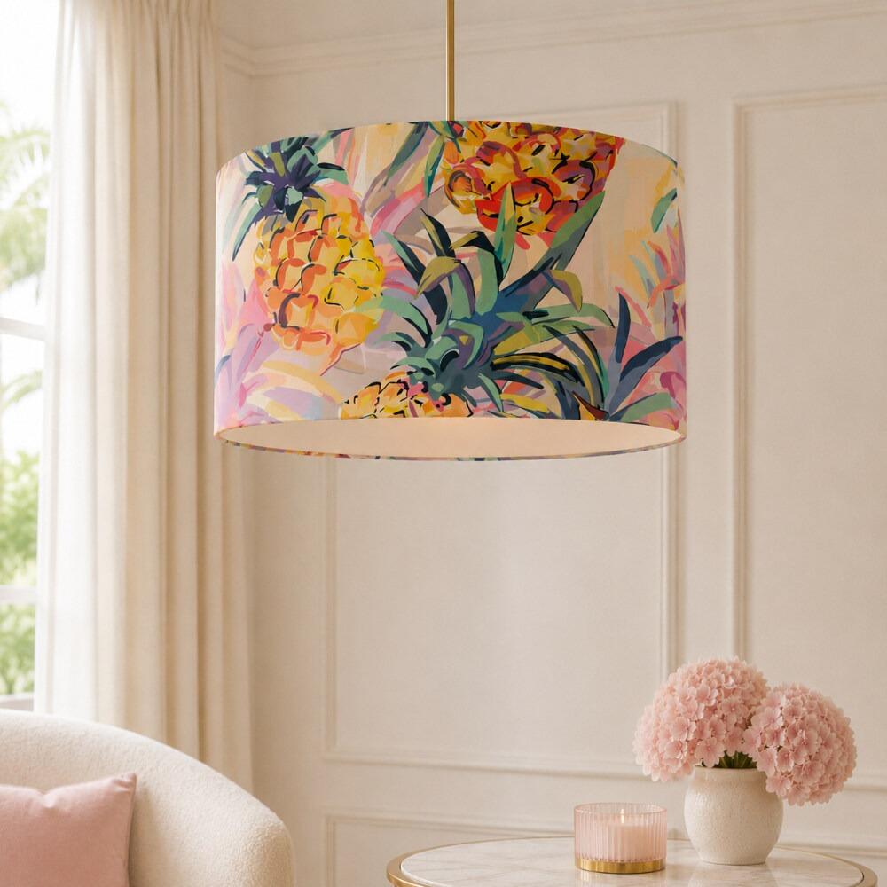 Pina Colada Pineapple Pastel Velvet Lampshade on Ceiling Pendant