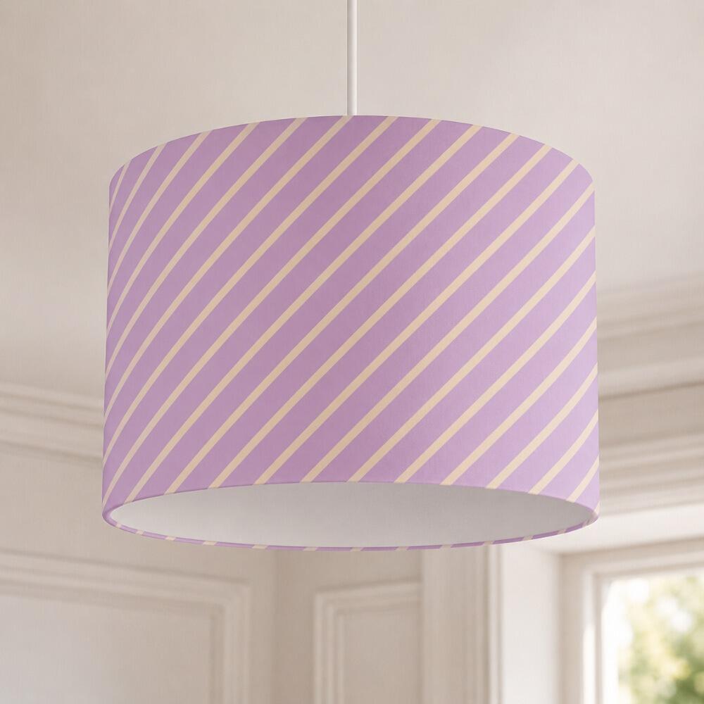 Lilac and Cream Candy Stripe Velvet Lampshade on Ceiling Pendant