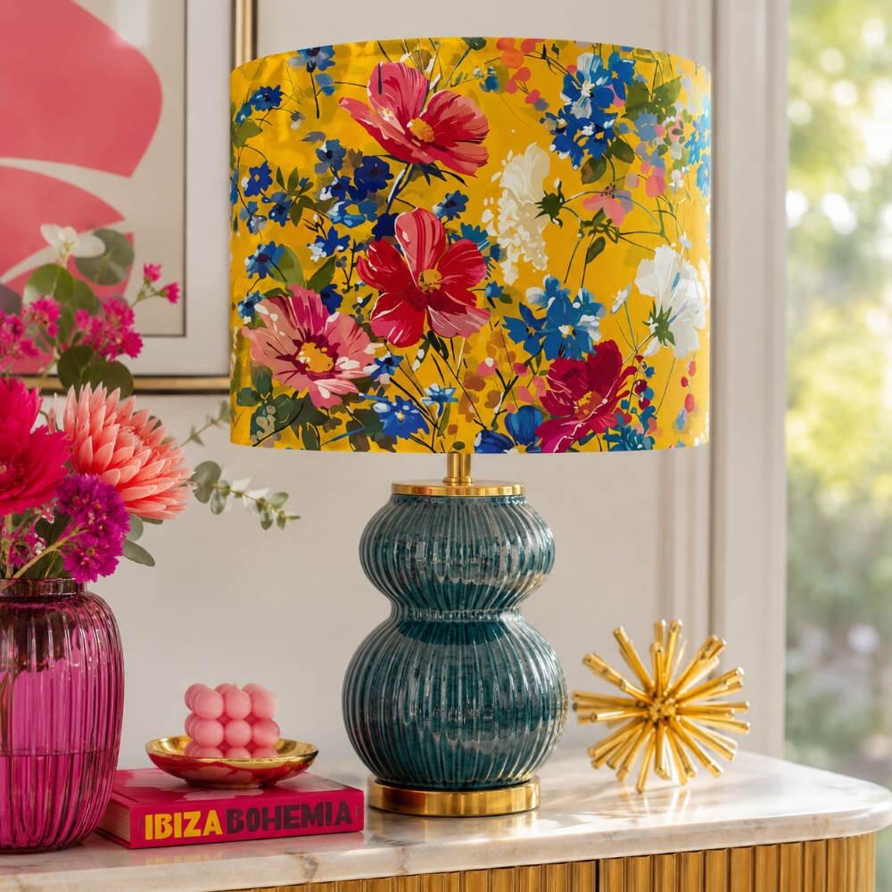 Sunset Garden Velvet Lampshade on Table Lamp