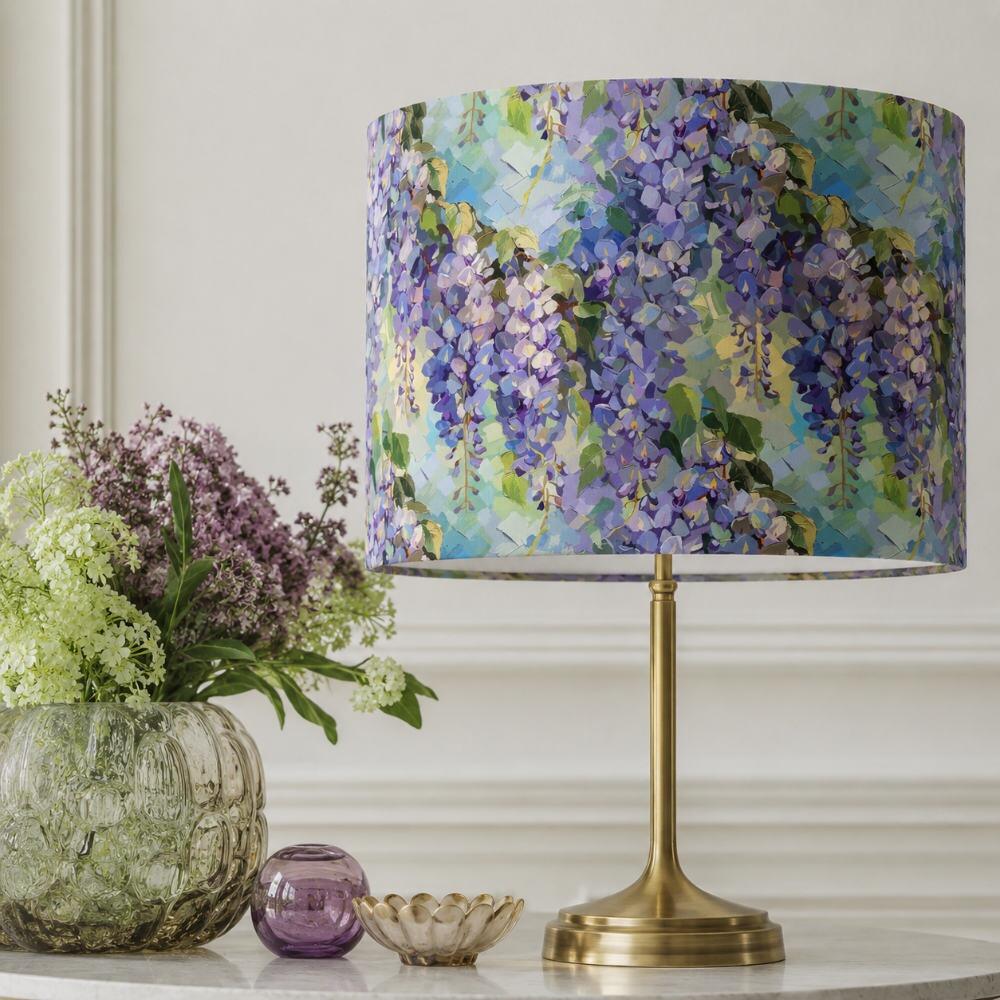 Violet Cascades Velvet Lampshade on Table Lamp