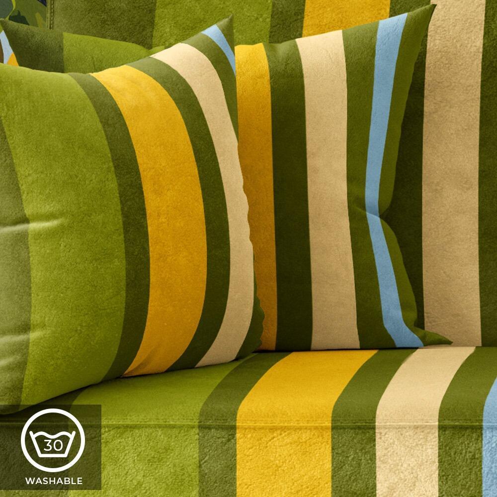 Green and Yellow Stripe Luxury Velvet Cushion