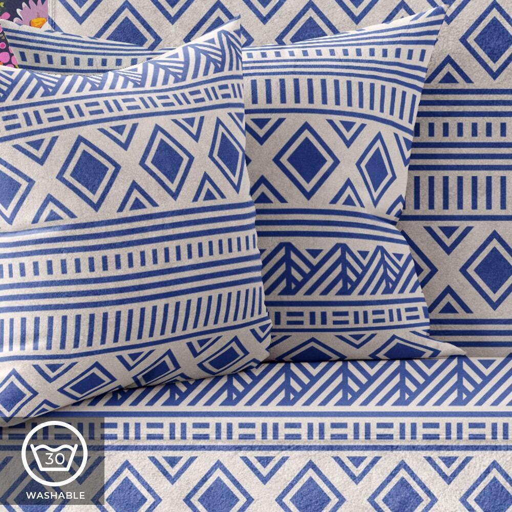 Blue Tribal Stripes Luxury Velvet Cushion