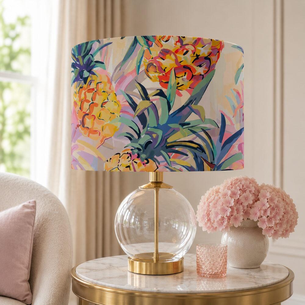 Pina Colada Pineapple Pastel Velvet Lampshade on Table Lamp