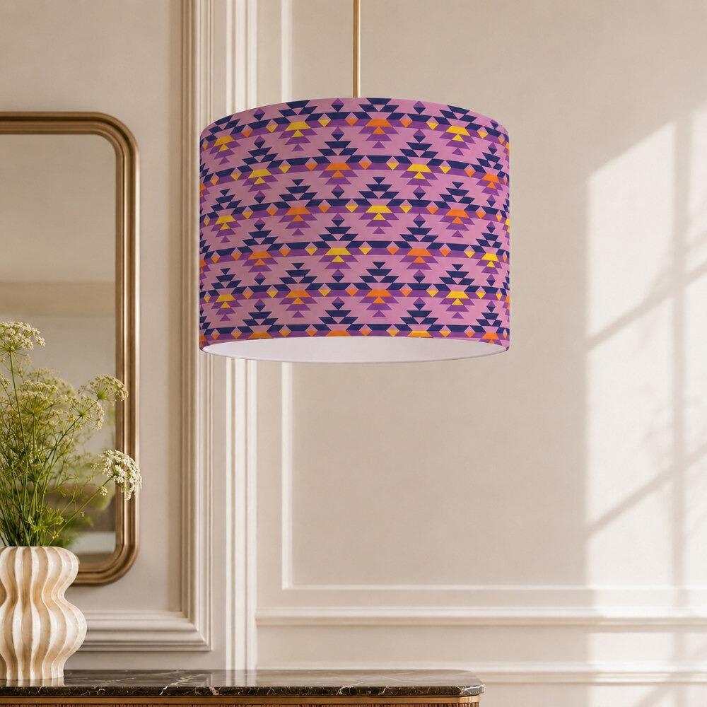Pink Aztec Velvet Lampshade on Ceiling Pendant