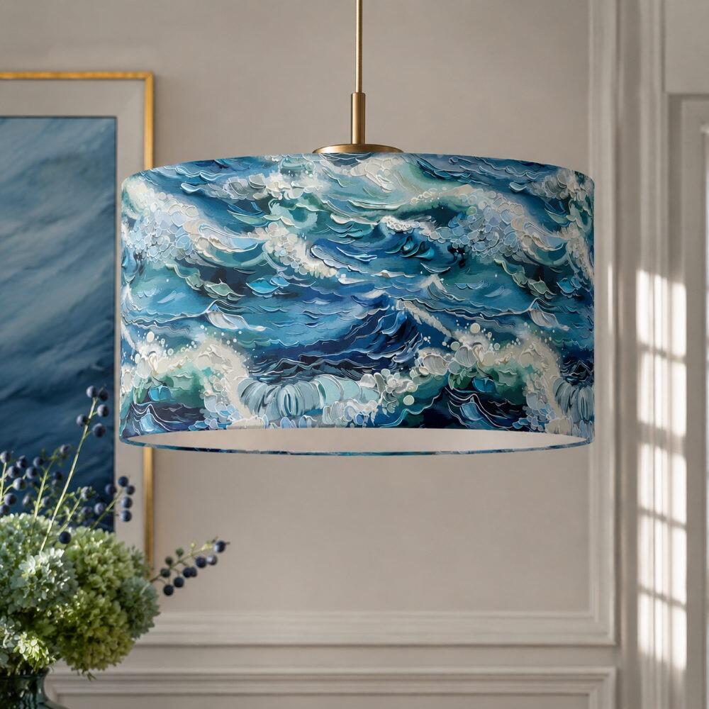 Ocean Symphony Velvet Lampshade on Ceiling Pendant