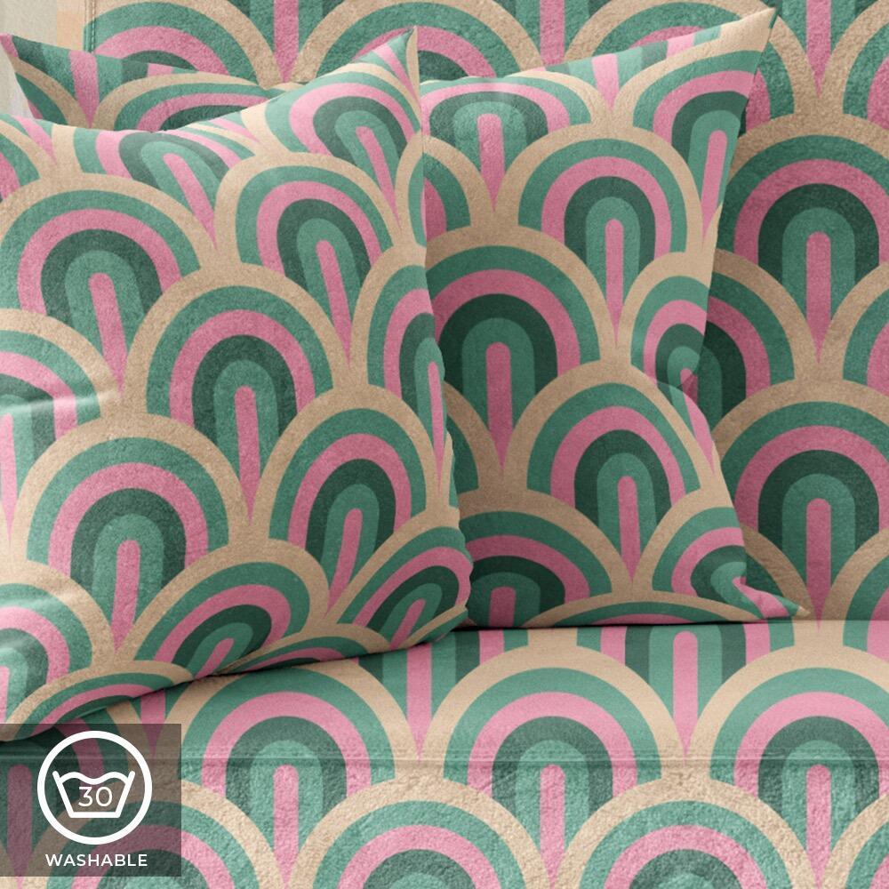 Green and Pink Arches Luxury Velvet Cushion