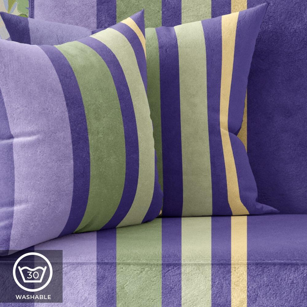 Purple and Green Stripe Luxury Velvet Cushion