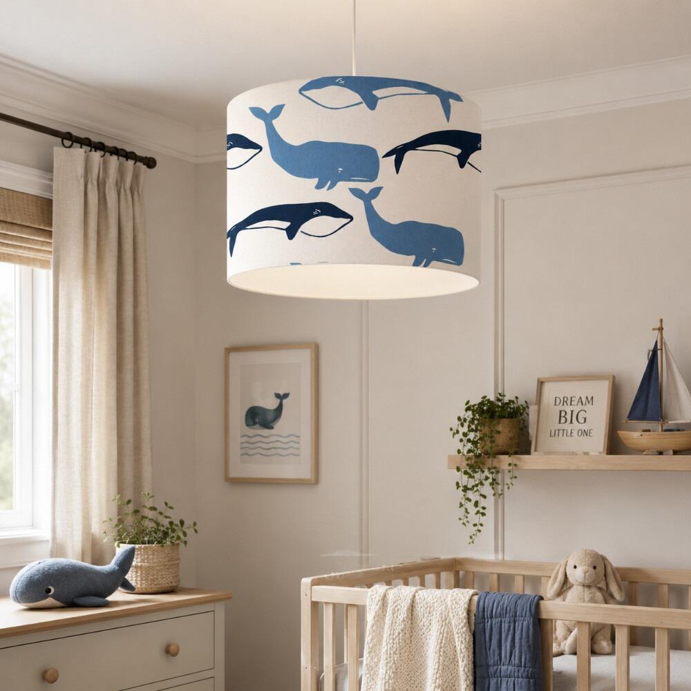 Blue Whale Velvet Lampshade on Ceiling Pendant